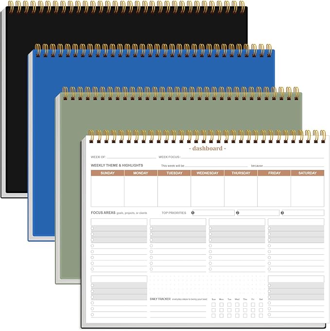 (3-Pack) Weekly Productivity Planner - 8.5" x 11" Dashboard Desk Notepad Has 6 Focus Areas to List Tasks for Goals, Projects, Clients, Academic or Meal-Organize Your Daily Work Efficiently, 54 Weeks