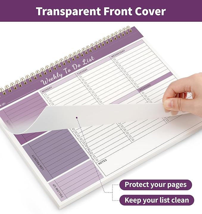 ALKALO Weekly To Do List Notepad, 52 Undated Sheets （8.5"×11") Duplex-Printed Weekly Desk Planner For Work Home School Office Desk Accessories Supplies & Goal Setting Tasks - Purple