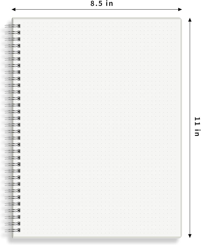 HULYTRAAT Large Dot Grid Spiral Notebook, 8.5" x 11", Premium 100gsm Ivory White Paper, Sturdy See-Through Cover, 128 Dotted Pages per Notebook(2 Pack) for Home, School, Office, Artist Writing/Drawing