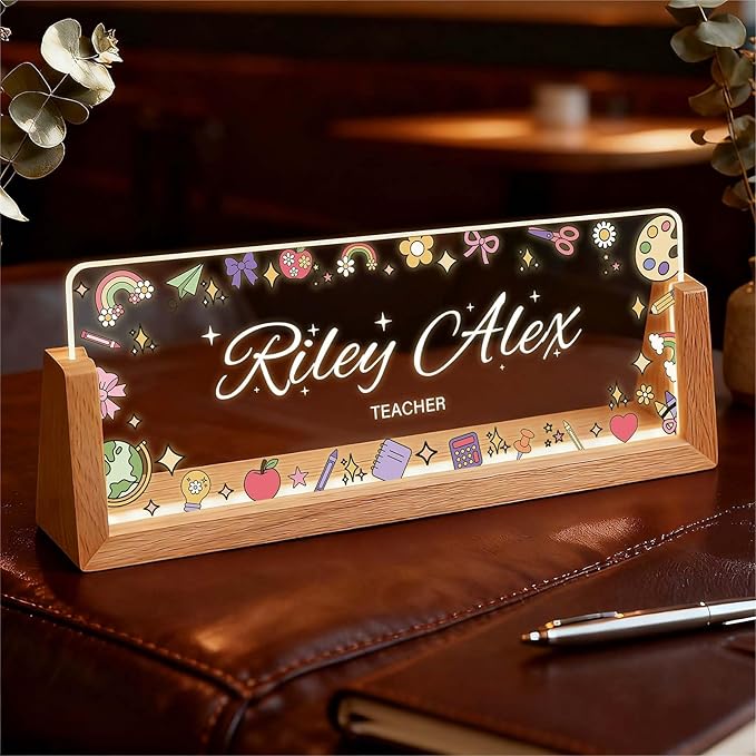 Custom Desk Name Plate Personalized, Light Up Office Acrylic Name Sign for Boss Coworker Teacher, Employee Appreciation Gift, Professional Office Decor
