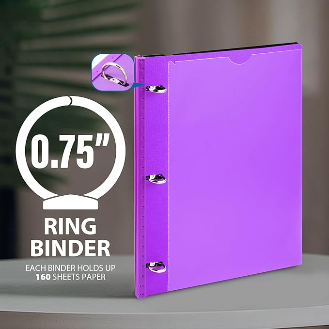 WOT I 12-Pack Telescoping 3 Ring Binder(0.75"), Expandable Flexible Binder - Patented Design for Easy Portability, Holds 160 Sheets, 4 Vibrant Colors, Perfect for School, Office&Home Organization