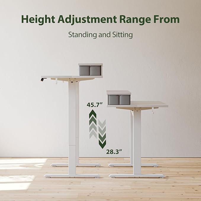 Agilestic 48 x 24 Inches Electric Standing Desk with 2 Storage Drawers, Adjustable Height Sit and Stand Computer Table with Splice Board, White