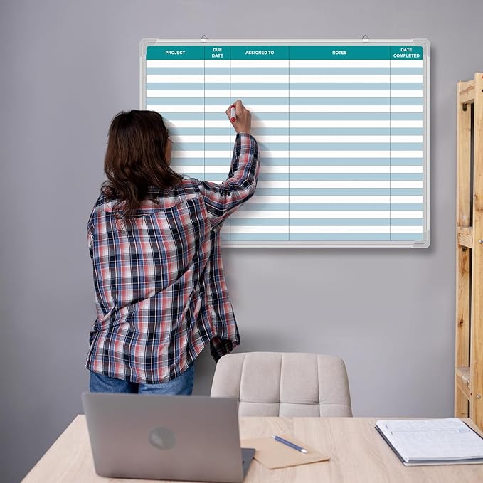Lined Whiteboard Blank Grid Aluminum Frame Dry Erase Board Reusable Wall Mounted Board for Scheduling, to Do Lists Weekly Planning Home Work(36 x 24 Inch,Colorful Project Planning)