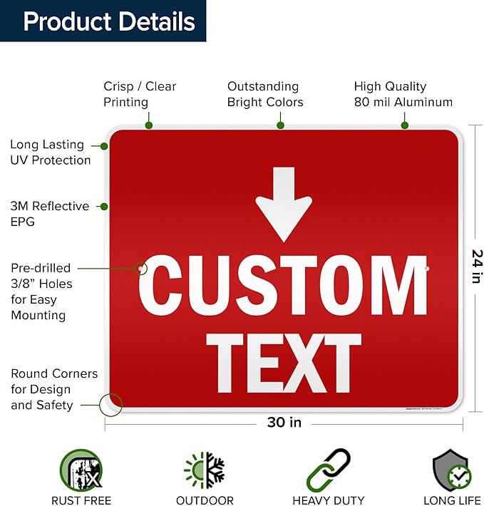 Custom Arrow,Custom Directional Sign, Down Arrow,24x30 Inches, 3M EGP Reflective, Rust Free .080 Aluminum, Fade Resistant, Made in USA by My Sign Center