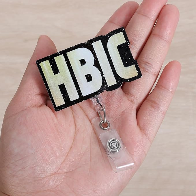 HBIC Funny Badge Reel | Retractable ID Card Sarcasm Badge Holder | Name Tag Medical Work Badge Clip for RN LPN CNA MA ER Night Shift Nurse Nursing Student Doctor | Nurse Gifts | Acrylic｜Alligator Clip