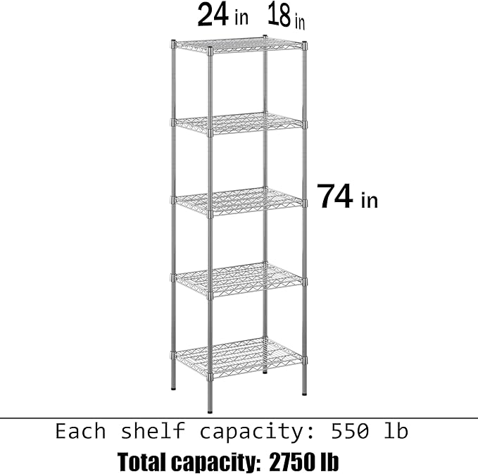 Regal Altair 18" Deep x 24" Wide x 74" Height Wire Shelving Kit | 5-Tier | NSF Commercial Storage Rack Unit