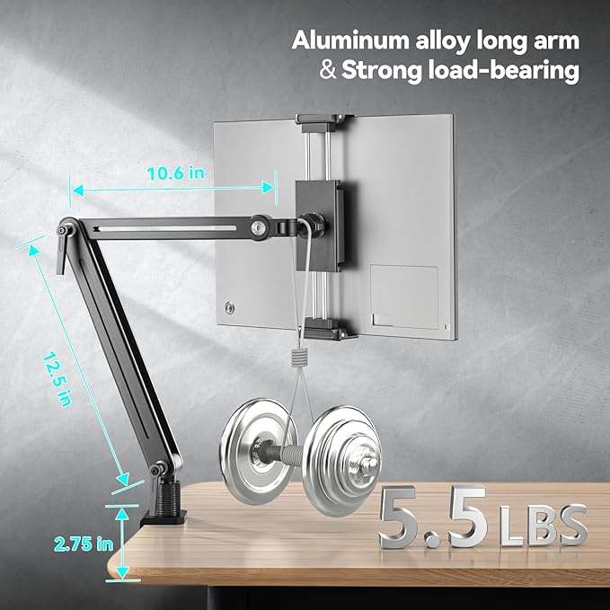 Portable Monitor Stand Desk Holder- Large Clamp support up to 12.9 14.6 15.6 18.5 inch 360° Rotating Base Swivel Tall Desk Arm Mount for iPad Pro/Mini/Air/Surface Strong Bearing Weight over 5.5lbs