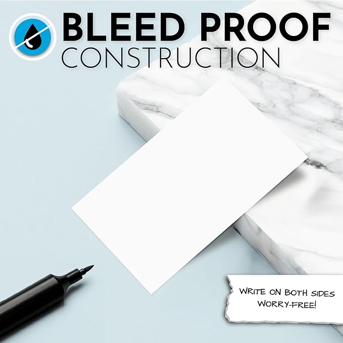 Home Advantage 4x6 Blank Index Cards - 50 Pack of Heavy Duty Bleed Proof Notecards & Flashcards