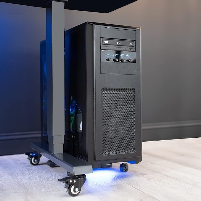 VIVO Large Computer Tower Desktop ATX-Case, CPU Steel Rolling Stand, 7.8 to 14 inch Wide Adjustable Mobile Cart Holder with Locking Caster Wheels, Gaming PC Holder, Black, CART-PC01L