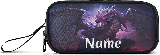 BOENLE Custom Dragon Purple Pencil Case Box Boys Girls Personalized Name Large Pencil Pouch Stationery Pen Bag Organizer for Kids Adults School Office