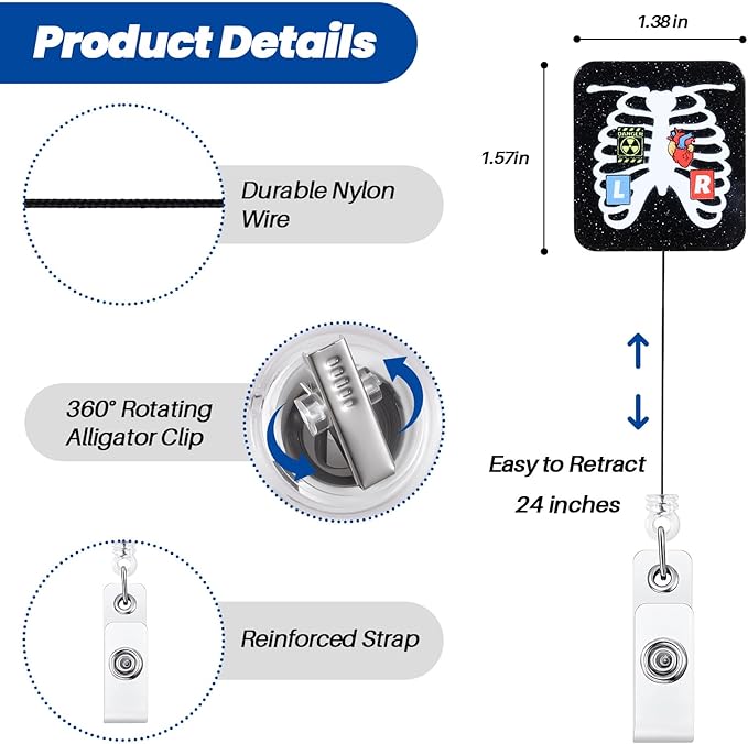 X-ray Tech Funny Nurse Badge Reel | Retractable ID Card Badge Holders | Medical Work Badge Clip for Pediatric Radiology ER ED RT(R) CT Radiologists Nurses Radiologic Technologists CNA RN LPN MA