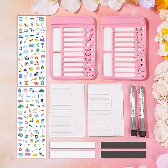 Audab 2Pcs Dry Erase Chore Chart for Kids, Magnetic Checklist Board, My Chores Slider Chart to Do List Board, Routine Reward Chart Schedule Board Task Tracker for Home Refrigerator, Wall, Desk (Pink)