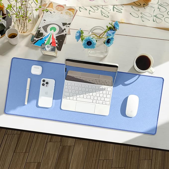 Reniteco Waterproof Large Gaming Mouse Pad with Durable Stitched Edges, Non-Slip Rubber Base, Grainy Jacquard Mouse Mat Desk Pad for Home Office Gaming, 35.4''x15.7''x0.12'', Matte Blue