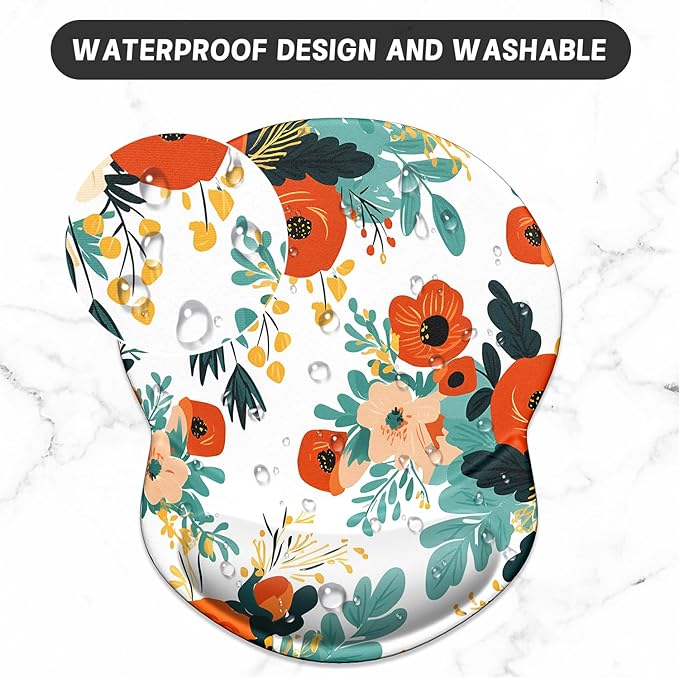 ITNRSIIET Ergonomic Mouse Pad with Gel Wrist Support Small Wrist Rest Smooth Surface Non-Slip PU Base Comfortable Office Supplies Pain Relief, 8.7 x 7.2 inches, Beautiful Flowers
