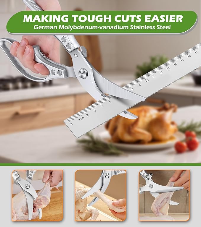 Aaeiirey Heavy Duty Poultry Shears – Luxury Kitchen Shears & Multipurpose Kitchen Scissors for Meat, Chicken, Fish & Vegetables, High Carbon Stainless Steel, Safety Lock, Dishwasher Safe