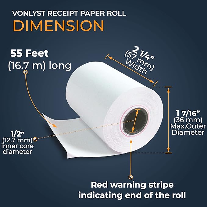 Vonlyst Receipt Paper Roll for Square Terminal Credit Card Machine (50 rolls)