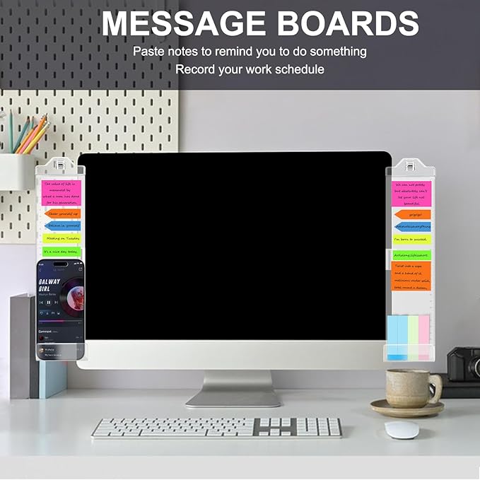 2 Pcs Monitor Memo Boards for Computer,Office Desk Accessories, Multifunction Acrylic Screen Message Reminder Pad Side Panel Phone Holder Organizer for Office Desktop, with Sticky Note