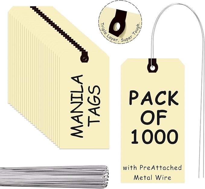 INNOVART Shipping Tags Double Wired 3 3/4" x 1 7/8", Manila Wire Tag with Reinforced Eyelet, Manila Tag Case of 1000