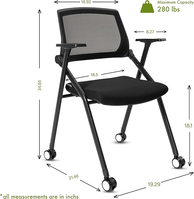 VACYOVKE 10 Pack Conference Room Chairs with Wheels and Sliding Armrest,Foldable Nesting Chair for Office School Church Waiting Room Black