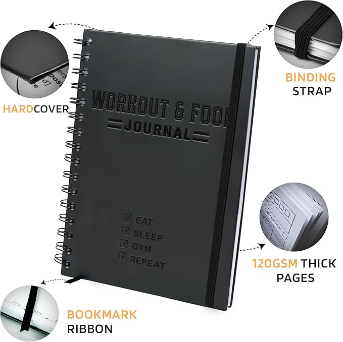 Nextnoid Hardcover Fitness & Food Journal - Nutrition & Workout Planner for Men & Women - A5 Sturdy Workout Log Book to Track Diet, Gym & Home Workouts - Burgundy