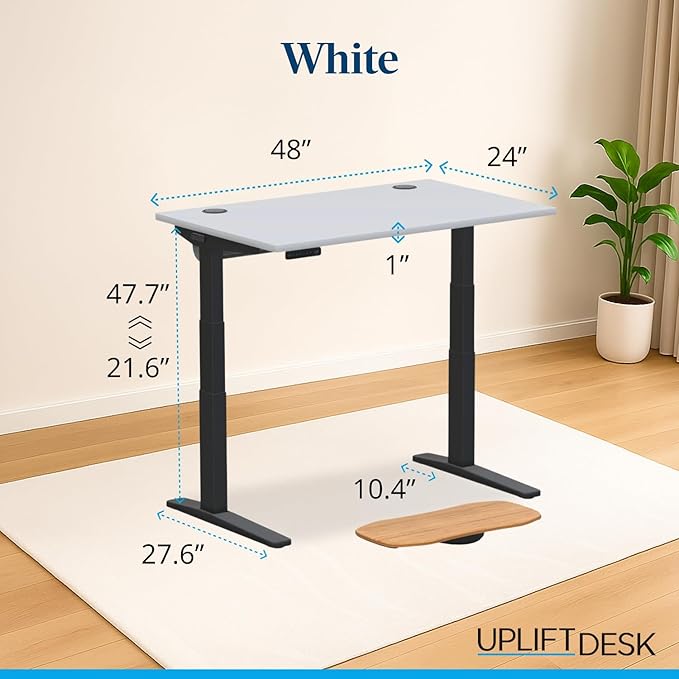 UPLIFTDESK V3 2-Leg White Laminate Wood Standing Desk – Adjustable Height, Advanced 1-Touch Memory Keypad, Under Desk Cable Management, Wire Grommets & Rocker Board (Black C-Frame, 48 x 30 inch)