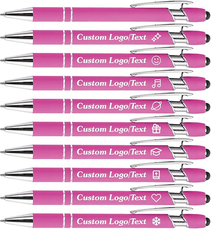 CRME Bulk Custom Pens Personalized Pen with Name Logo Engraved Metallic Customized Pen Black Ink Metal Stylus Pen for Touch Screens Perfect Writing Pens Ideal for School Teachers Team Events Pink