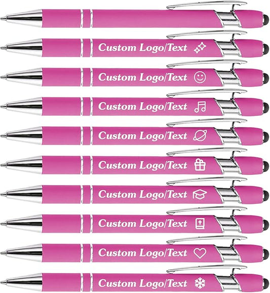 CRME Bulk Custom Pens Personalized Pen with Name Logo Engraved Metallic Customized Pen Black Ink Metal Stylus Pen for Touch Screens Perfect Writing Pens Ideal for School Teachers Team Events Pink