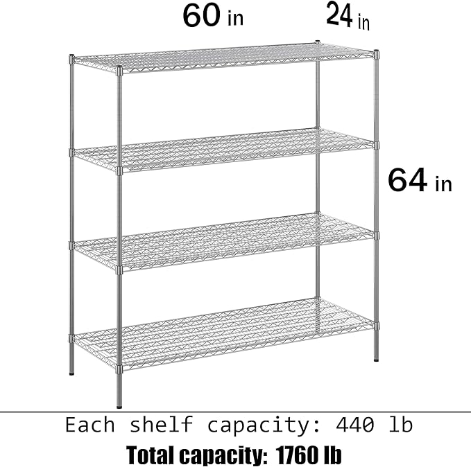 Regal Altair 24" Deep x 60" Wide x 64" Height Wire Shelving Kit | 4-Tier | NSF Commercial Storage Rack Unit