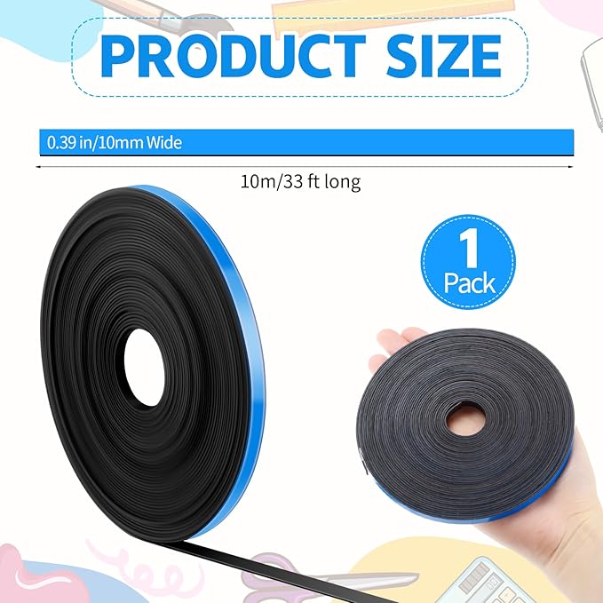 AmazingSpark Magnetic Tape Roll Thin Strips, 0.39 Inch x 33 Feet Magnetic Board Dividers Whiteboard Graphic Decorative Tape Marking Line for Classroom Office Art Accessories(Blue)