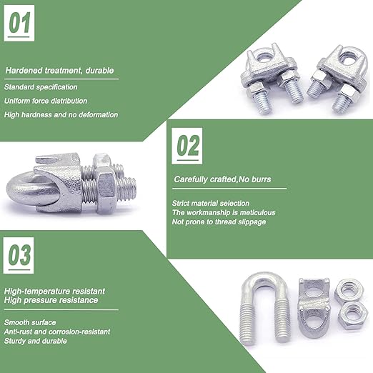 30PCS 5/16" M8 Zinc-Plated Wire Rope Clamps – Heavy Duty U-Bolt Cable Clips (Silver)