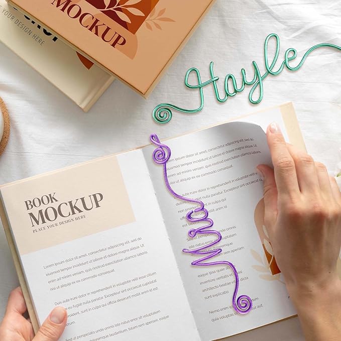 LOFART Custom Bookmarks Personalized Wire Name Bookmark Metal Wire Name Page Markers Personalized Bookmarks Graduation Gifts for Teacher Classmate Book Lovers Bookworm Reader (Style 2)