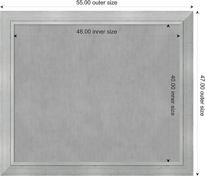 Amanti Art Silver Framed Magnetic Board 47x55 Oversize Vision Board for use with Magnets, 100% Metal Sheet to Display Items as Office Decor or for Home Organization in mudroom, Kitchen or Kids Room
