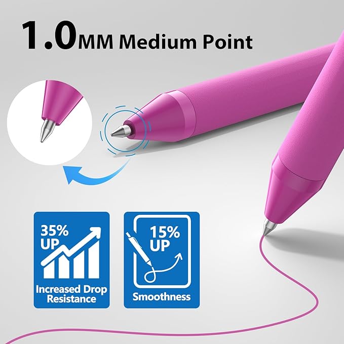 JIMMIDDA 52 Pcs Pens Bulk - 1.0MM Ballpoint Pens Pink Ink | Medium Point Smooth Writing, No Bleed Retractable Ball Point Pen for Office School (Pink - 52Pcs)