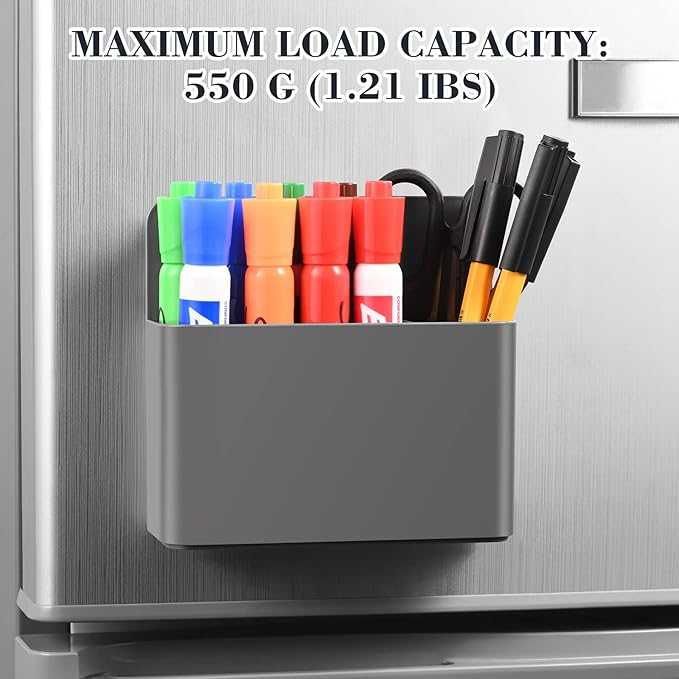 Lidwot Grey Strong Magnetic Dry Erase Marker Holders - Pen Holders for Whiteboard, Fridge, Locker, Magnetic Organizer for Office, Kitchen, and School. No Drilling, Nails, or Glue Needed