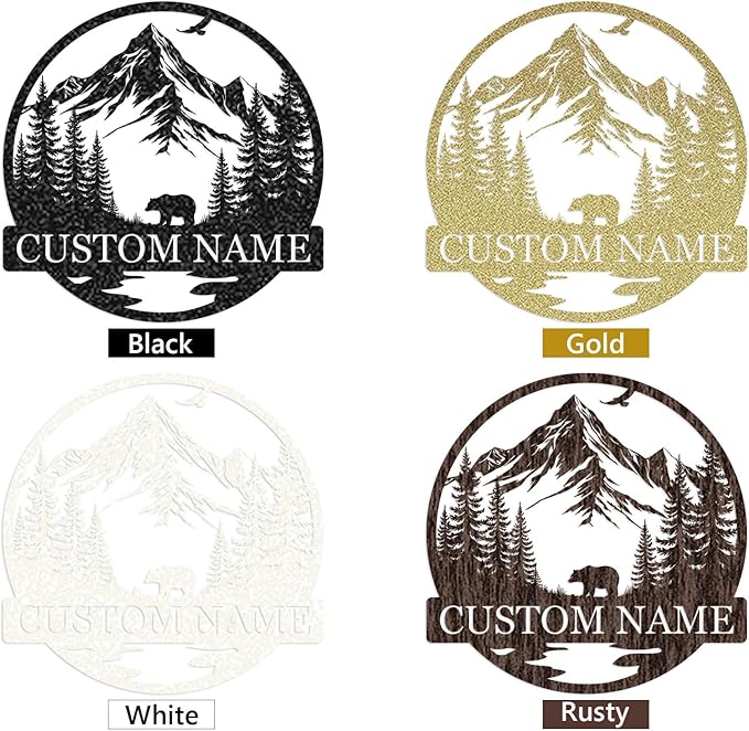 Dyoart Personalized Bear Metal Cabin Sign | Custom Signs Outdoor Metal | Cabin Decor | Family Sign | Rustic Cabin Bear Sign | Gifts for Hunters | Metal Art Wall Decor for Living Room Bedroom