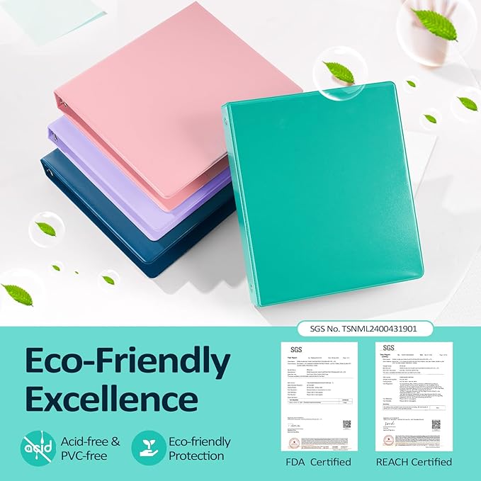 BinderX Extra Durable 3 Ring Binder, Round Rings 1 Inch Binder, Fits 175 Sheets of 8.5x11 Paper, Customizable View Cover with Inside Pockets, Cute 1" Binders, 1 Inch Binders 3 Ring, Aqua Blue