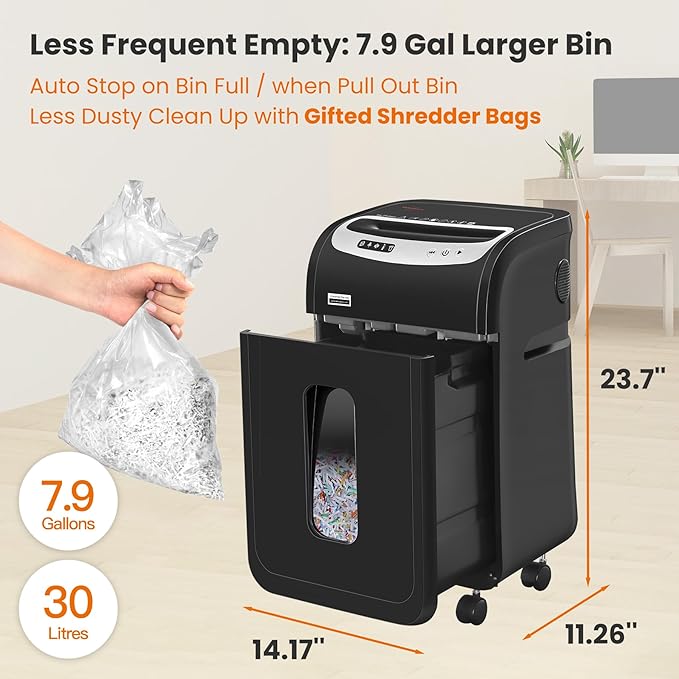 VidaTeco Paper Shredder for Home Office Heavy Duty with 60 Mins Running with US Patented Cutter,Shred CD/Card with Extra Large Bin,AUTO Jam Proof(ETL) (20-Sheet Cross Cut)