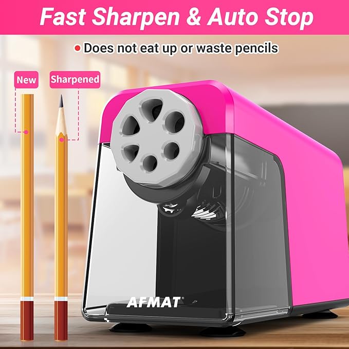 AFMAT Heavy Duty Electric Pencil Sharpener, 6 Holes, Auto Stop Pencil Sharpeners Plug in, Classroom Pencil Sharpener for 6-11mm Pencils, Super Fast, Save Pencils, Teacher Must Have, PSX1