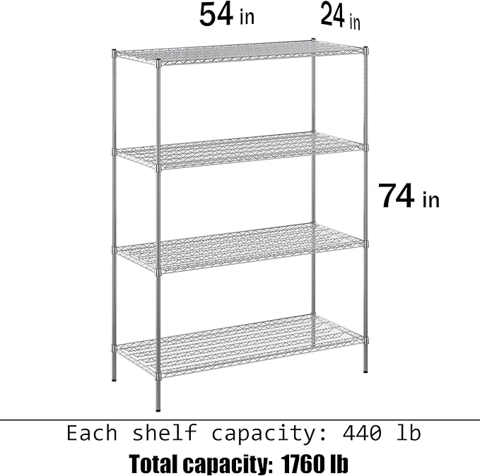 Regal Altair 24" Deep x 54" Wide x 74" Height Wire Shelving Kit | 4-Tier | NSF Commercial Storage Rack Unit