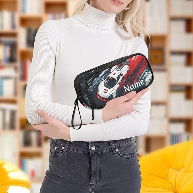 BOENLE Custom Racing Car Truck Pencil Case Box Boys Girls Personalized Name Large Pencil Pouch Stationery Pen Bag Organizer for Kids Adults School Office