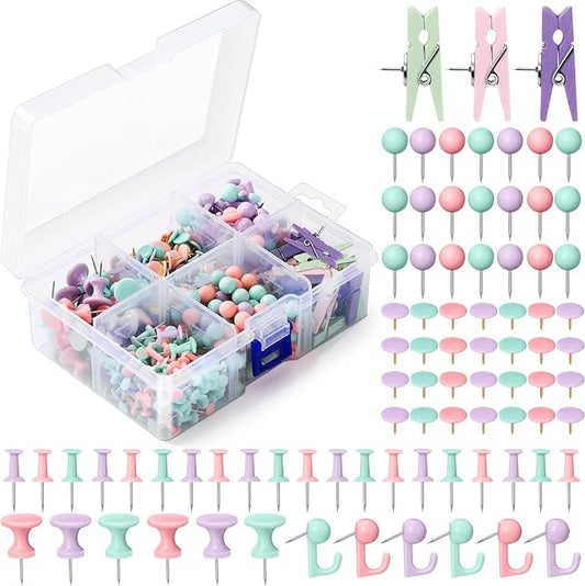 600 Pcs Decorative Push Pins, Pastel Color Thumb Tacks 6 Types Cute Push Pin Clips for Bulletin Board Wall Cork Board Colorful Classroom Decor Teacher Must Haves Supplies School Crafts Project