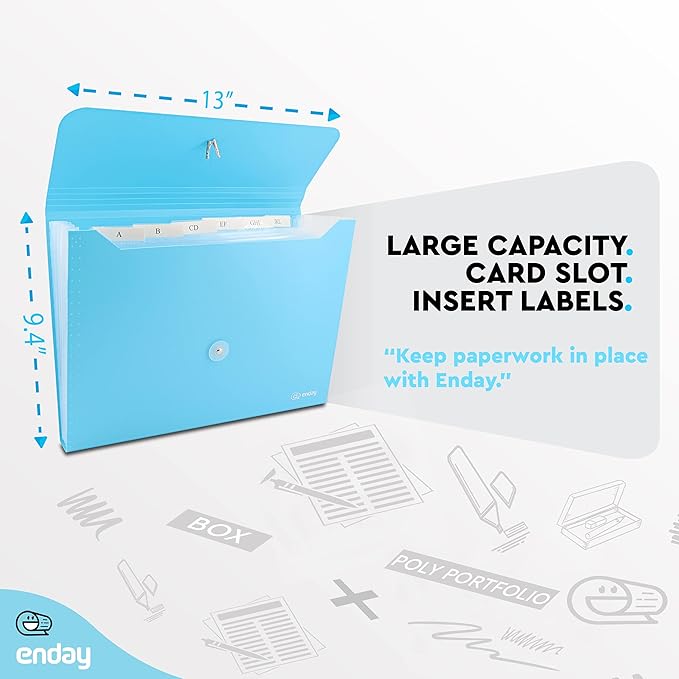 Accordion File Organizer Blue, 7 Pocket Expanding File and Cover Folder with Labels, Plastic Portable Desktop Letter A4 Paper, Also Available in Red, Green, Pink, Purple, Grey, 1 Pc – by Enday