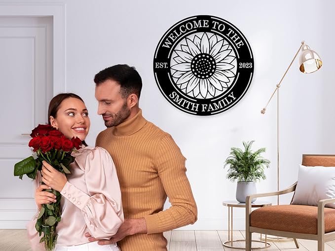 Custom Metal Sunflower Welcome Sign Personalized Sunflower Metal Sign, Welcome to Our Home Round Metal Sign, Personalized Metal Sign Custo