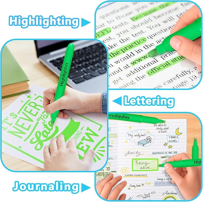 YEGEER Highlighters Bulk - Quick-Dry No Bleed Markers for Office Classroom School Supplies Adults Kids Teachers Students (Green, 30)