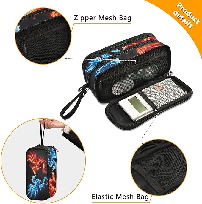 BOENLE Dragon Phoenix Pencil Case Box Boys Girls Large Pencil Pouch with Zipper Compartments Big Capacity Stationery Pen Bag Organizer for Kids Teens Adults School