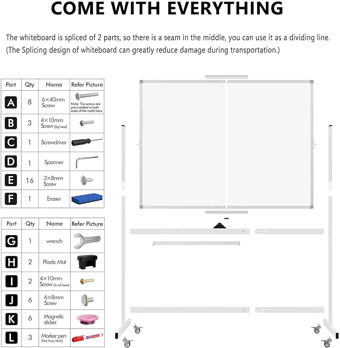 Neatsure Large Rolling Whiteboard on Wheels, 48" x 36" Double-Sided Mobile White Board with Stand, 4' x 3' Portable Standing Magnetic Dry Erase Board Easel for Home Office Classroom School, Silver