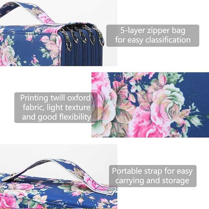 Vomgomfom Colored Pencil Case - 252 Slot Pencil Holder with Zipper Closure, Twill Fabric Large Capacity Pencil Case for Watercolor Pens or Markers, Artist Organizer (Blue Rose)