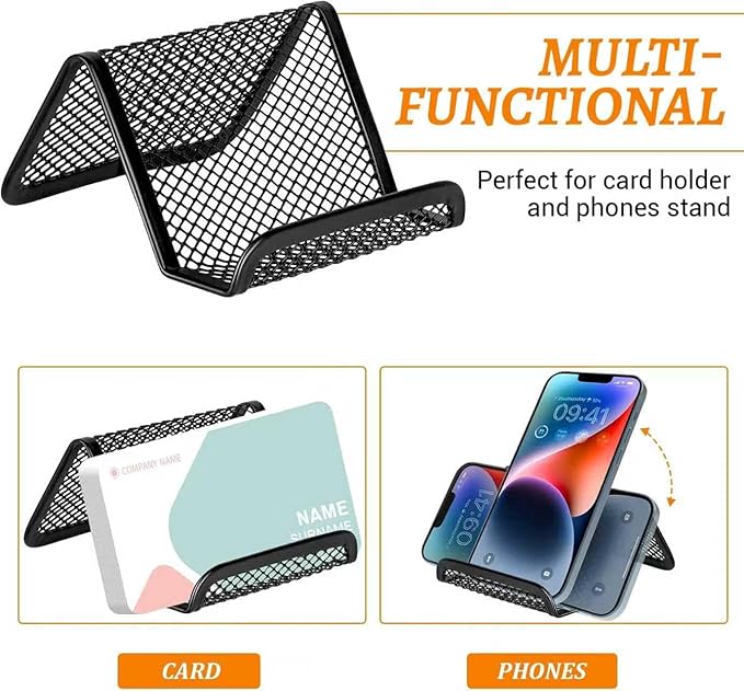 EMOMAS Business Card Holder for Desk, Office Desktop Business Card Display Holder, Mesh Business Card Holder, Desk Accessories for Women and Men,Black ( 6 Pack )