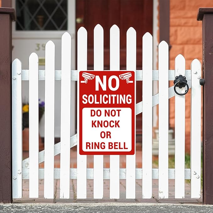 No Soliciting Sign for House/Home, Metal Yard Sign for Front Door, Perfect Decorative Sign to Discourage Unwanted Visitors (12 x 8 Inch)