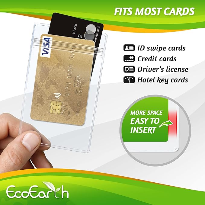 EcoEarth - Vertical Card Protector w/Soft Edge - Premium Tier Sealable 3x4 Inch, 100 Pack - Waterproof ID Badge Holder - Plastic Name Tag Holder Bulk